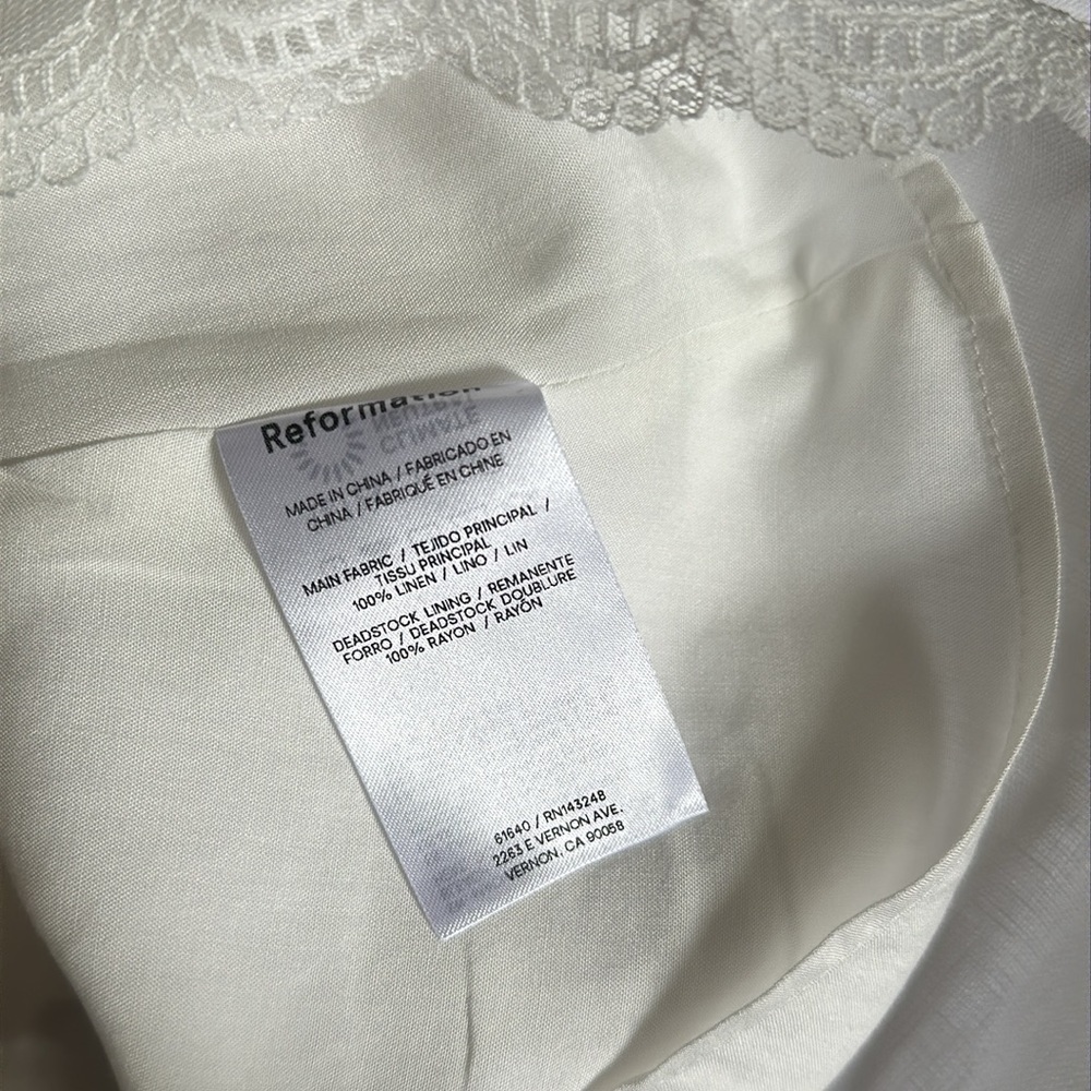 NEW Reformation Arya Mini Linen Dress Lace Detail Adjustable Straps White | sz 2 - Picture 12 of 14